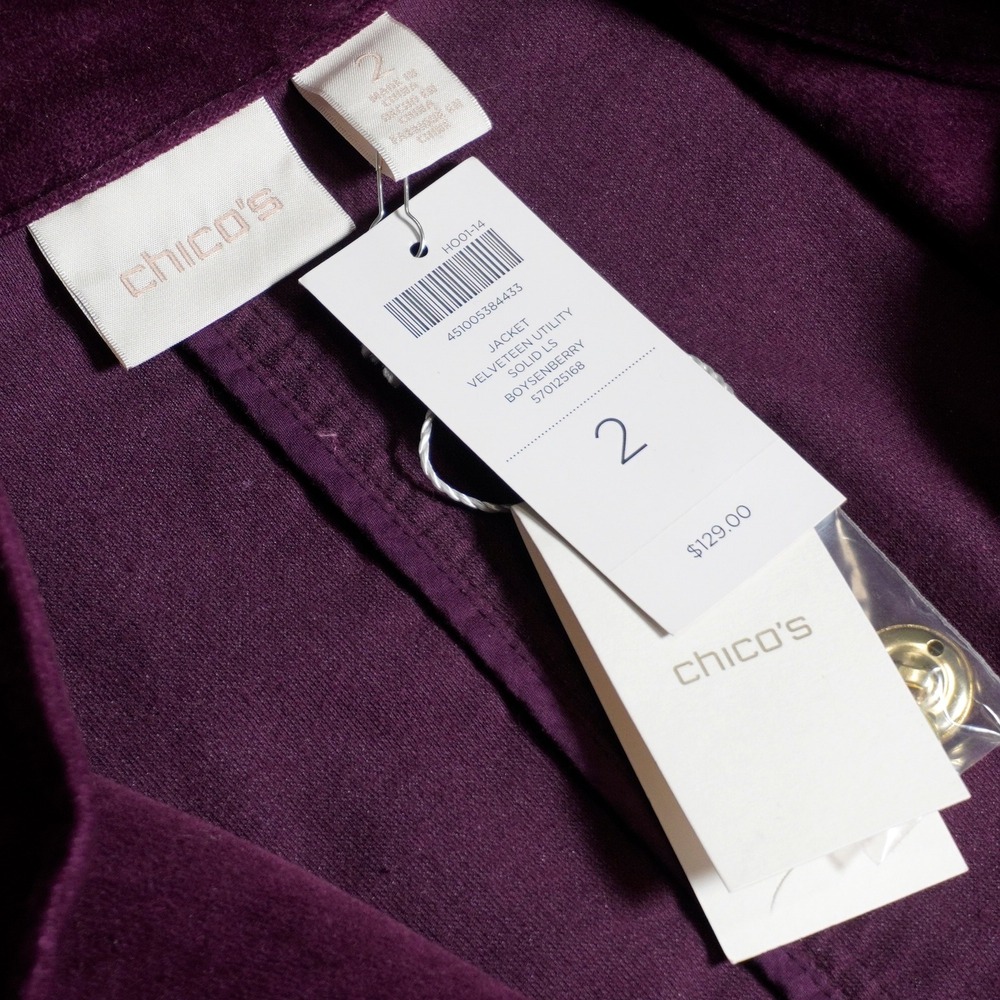 Chico's Velvet Military Jacket L XL 1X Purple Gold Buttons Old Money NWT - Picture 7 of 11